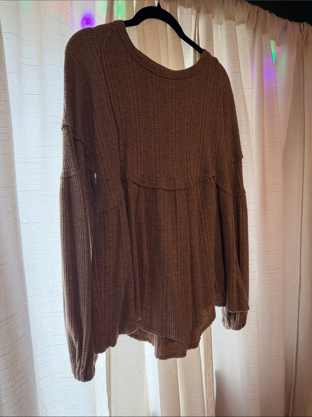 Altar'd State Brown Waffle Knit Relaxed Pullover
